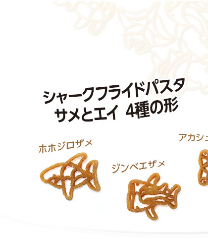 シャークフライドパスタ サメとエイ 4種の形 シャークフライドパスタの形