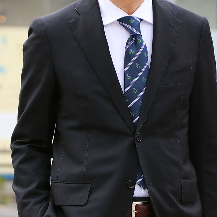 動物 生物 ネクタイ ボタニカルカラーズ スミレ ストライプ ネイビー