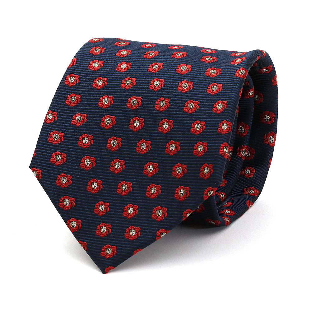 動物 生物 ネクタイ ボタニカルカラーズ ヤブツバキ 小紋 ネイビー