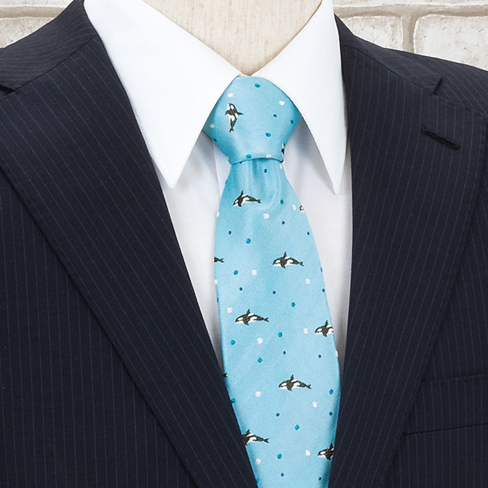 動物 生物 ネクタイ シャチ ドット ライトブルー / カロラータ