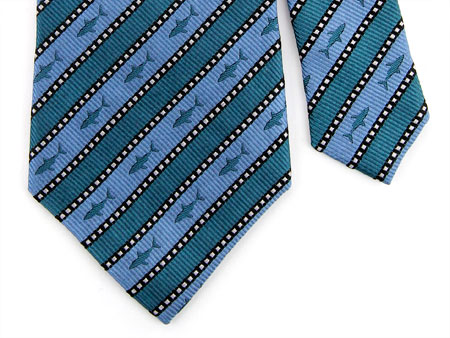 動物 生物 ネクタイ ホホジロザメ ストライプ ブルー＆エメラルド