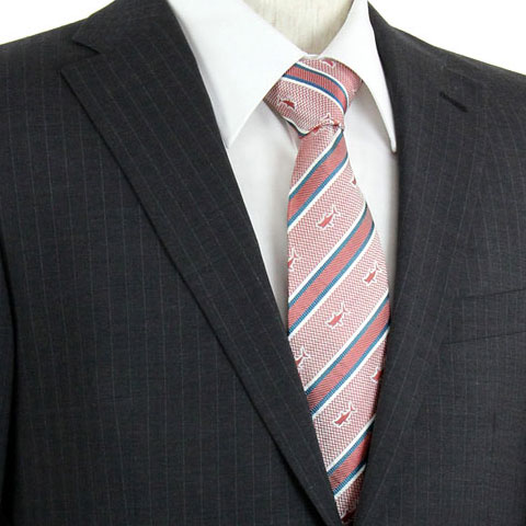 動物 生物 ネクタイ ホホジロザメ ストライプ サーモンピンク＆ブルー