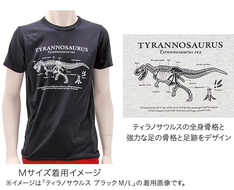動物 生物 サイエンスデザイン Tシャツ ティラノサウルス ライトグレー