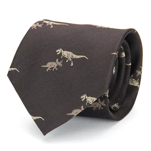 動物 生物 ネクタイ ティラノサウルス＆トリケラトプス ダークブラウン