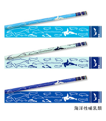 かきかた鉛筆3本セット B <br>海洋性哺乳類 ブルー