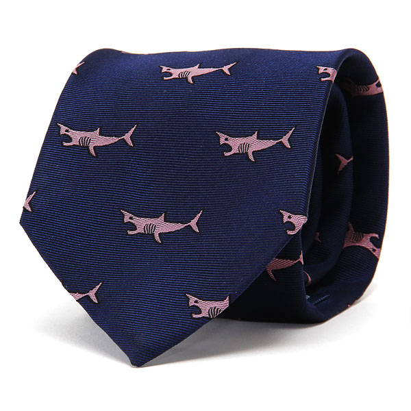 動物 生物 ネクタイ ホホジロザメ ネイビー／ピンク / カロラータ