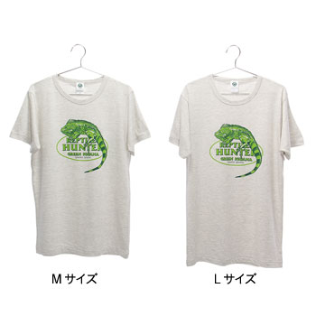 ミュージアムデザイン Tシャツ <br />グリーンイグアナ ライトグレー M／Lサイズ